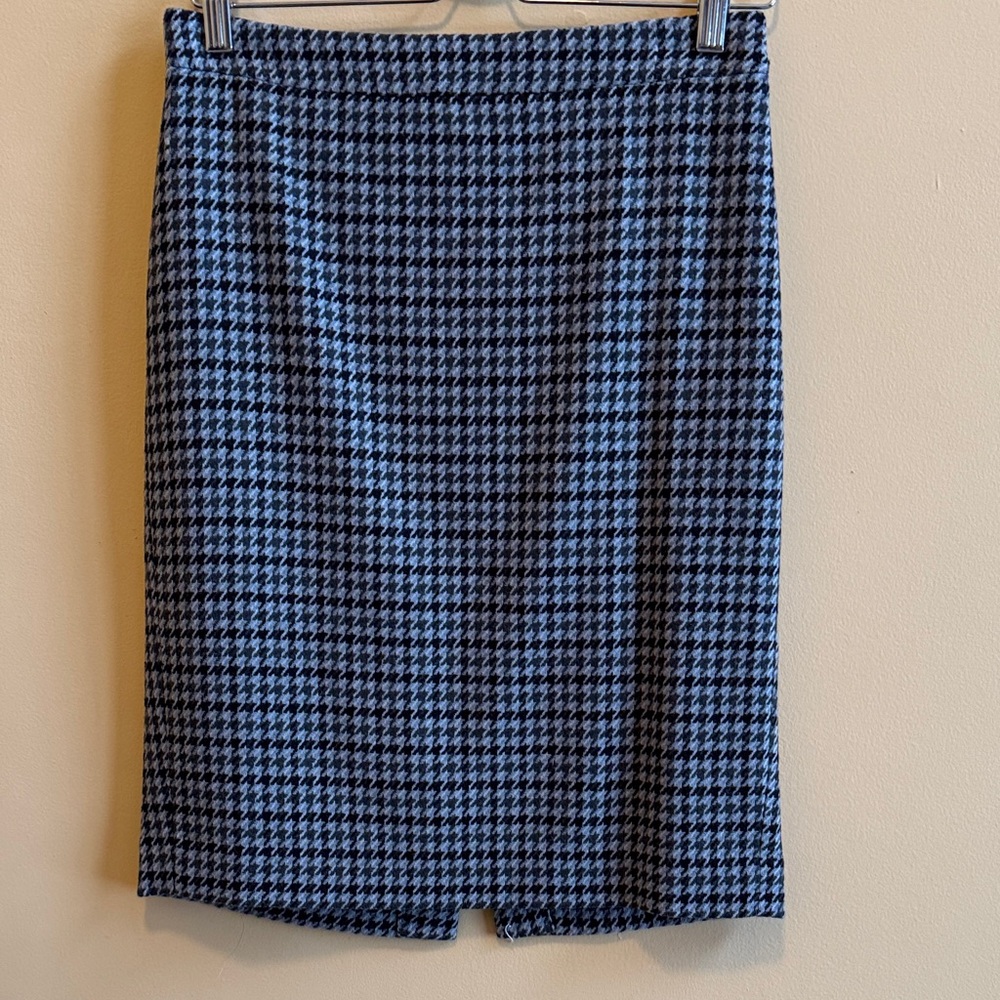 J. Crew Black and Blue Houndstooth Pencil Skirt